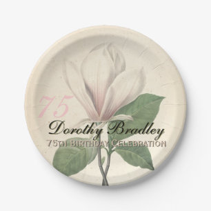 75th Birthday Party Vintage Magnolia Paper Plate