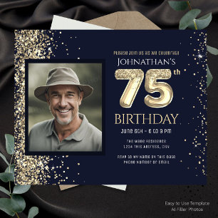 75th Birthday Photo Gold Balloon Paper Sheet