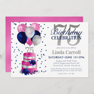 75th Birthday Pink Cake Invitation