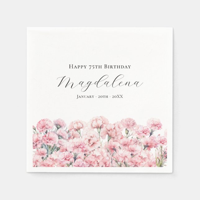 75th Birthday Pink Carnation January Birth Flower Napkin (Front)