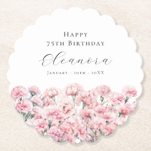 75th Birthday Pink Carnation January Birth Flower Paper Coaster
