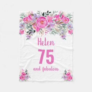 75th birthday pink floral fleece blanket