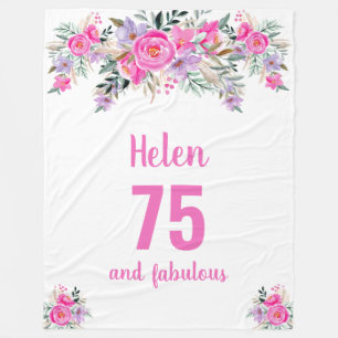 75th birthday pink floral fleece blanket