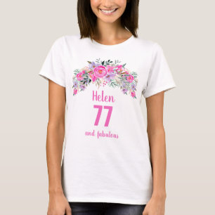 75th birthday pink floral name T-Shirt