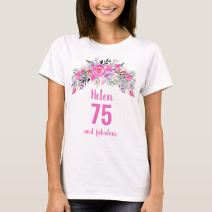 75th birthday pink floral name T-Shirt