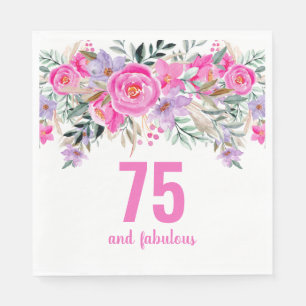 75th birthday pink floral party napkins