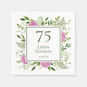 75th Birthday Pink Hydrangeas Napkin