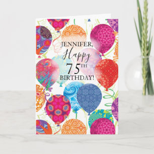 75th Birthday Pink Orange Turquoise Balloons  Card