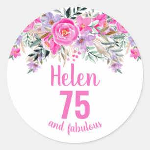 75th birthday pink watercolor floral classic round classic round sticker