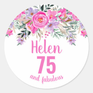 75th birthday pink watercolor floral classic round sticker
