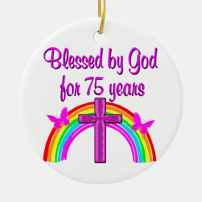 75TH BIRTHDAY PRAYER PERSONALIZED DESIGN CERAMIC TREE DECORATION (Front)