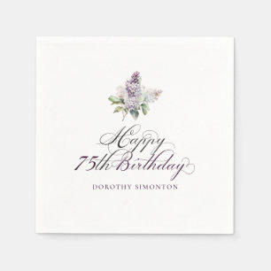 75th Birthday Purple Lilac Spring Flower Cocktail Napkin