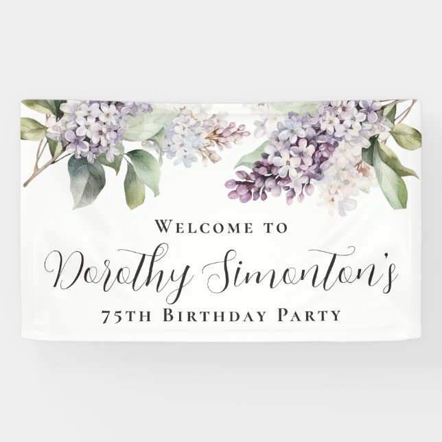 75th Birthday Purple Lilac Spring Flower Welcome Banner (Horizontal)