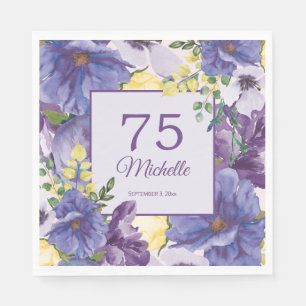 75th Birthday Purple Yellow Watercolor Floral Napkin