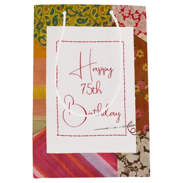 75th Birthday Quilt Pattern with Needle Medium Gift Bag (Front)