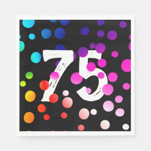 75th Birthday Rainbow Dots on Black Napkin
