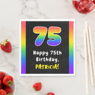 75th Birthday: Rainbow Spectrum # 75, Custom Name Napkin