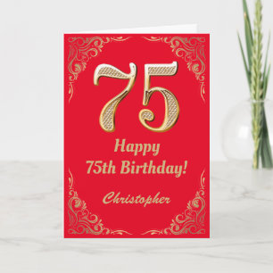 75th Birthday Red and Gold Glitter Frame Card