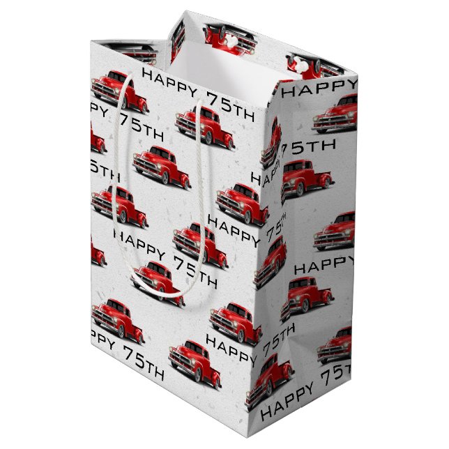 75th Birthday Red Retro Truck Medium Gift Bag (Back Angled)
