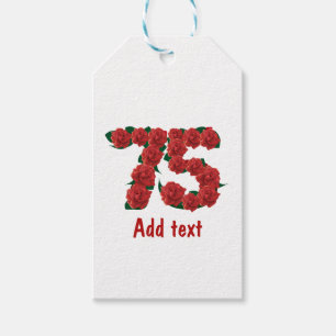 75th birthday red rose number 75 gift tags