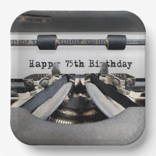 75th Birthday Retro Typewriter  Paper Plate