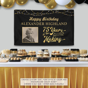 75th Birthday Retro Vintage Photo Black Gold Banne Banner