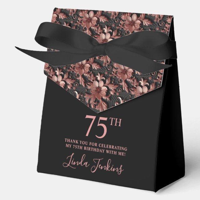 75th Birthday Rose Gold Floral Thank You  Favour Box (Front)