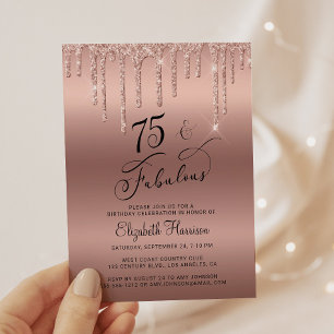 75th Birthday Rose Gold Glitter Budget Invitation