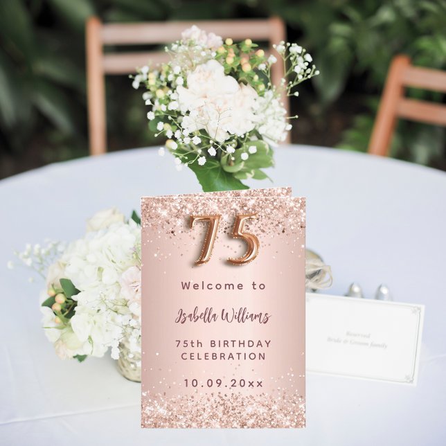 75th birthday rose gold photo welcome program invitation (Creator Uploaded)