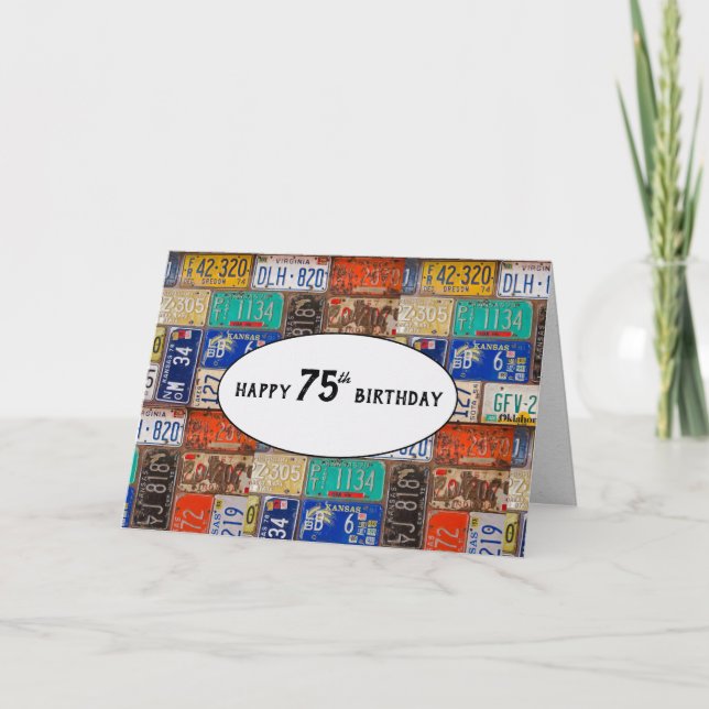 75th Birthday Rusty License Plates Card (Front)
