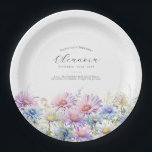 75th Birthday September Birth Flower Paper Plate<br><div class="desc">Perfect table decor for a September birthday party. Aster is the birth flower for that month. It forms a pretty watercolor bottom border on this floral personalised paper plate. The birthday guest of honour's name, age and birthdate are placed above it using elegant calligraphy and typography. All text is editable....</div>