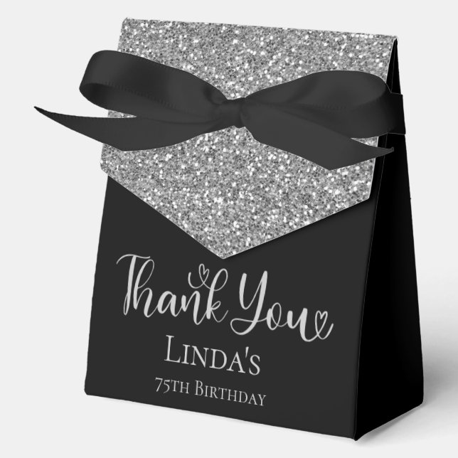 75th Birthday Silver Glitter Black Thank You Favour Box (Front)