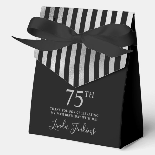 75th Birthday Silver Striped Thank You  Favour Box (Front)