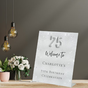 75th birthday silver welcome pedestal sign