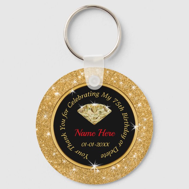 75th Birthday Souvenirs Ideas Personalised for Her Key Ring (Front)
