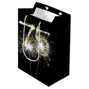 75th Birthday Sparklers on Black Medium Gift Bag