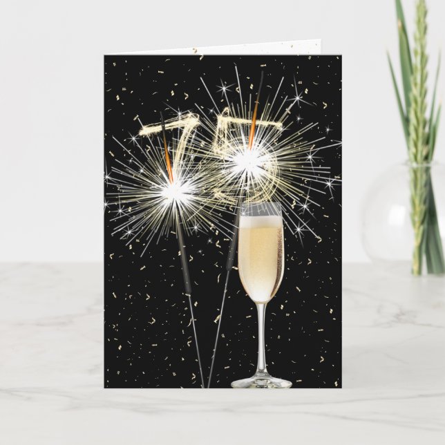 75th Birthday Sparklers With White Wine Card (Front)