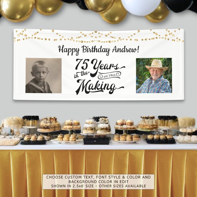 75th Birthday String Lights Retro 2 Photo Banner (Creator Uploaded)