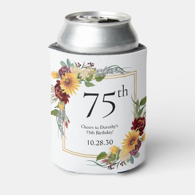75th Birthday Sunflowers Can Cooler (Can Back)