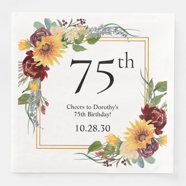 75th Birthday Sunflowers Napkin (Front)