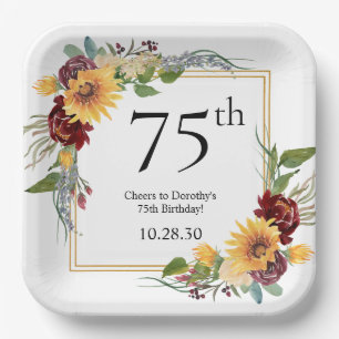 75th Birthday Sunflowers Paper Plate