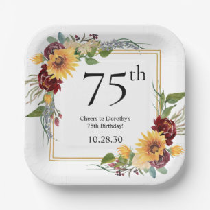 75th Birthday Sunflowers Paper Plate