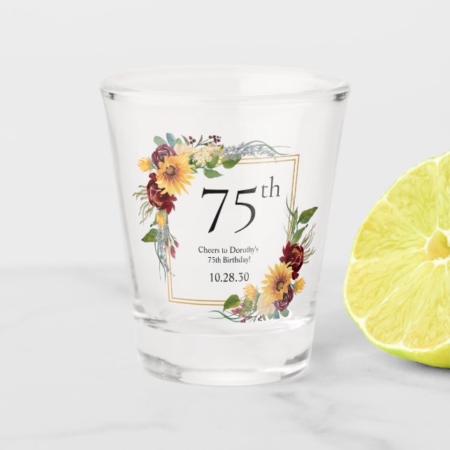 75th Birthday Sunflowers Shot Glass (Front)