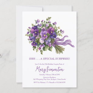 75th Birthday Surprise Party Purple Floral Bouquet Invitation