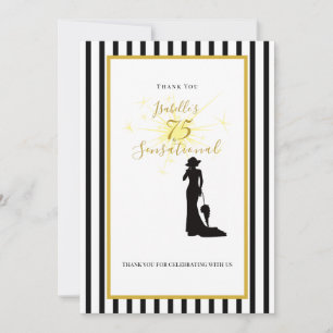 75th Birthday Thank You Card Black & Gold Party