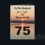 75th Birthday To My Husband Light Shines Bright Card<br><div class="desc">Celebrate a 75th anniversary for your husband with a positive quote "Your light still shines bright". The calm and progress report sent a bold message in black,  gold and tan. He will smile at the other wish a day of joy and happiness.</div>