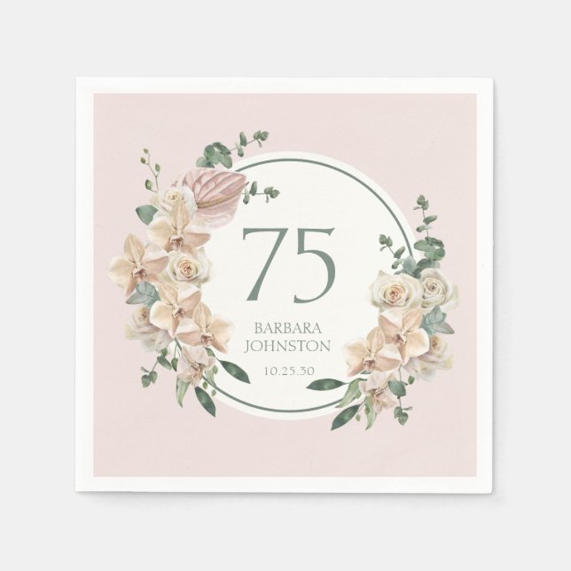 75th Birthday Tropical Floral Napkin (Front)