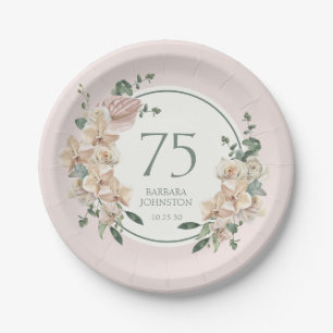 75th Birthday Tropical Floral Paper Plate