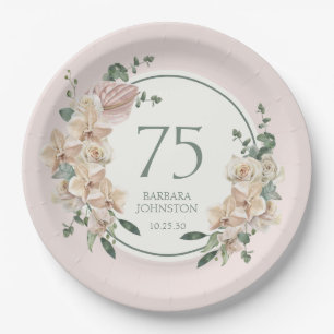 75th Birthday Tropical Floral Paper Plate