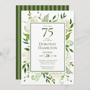 75th Birthday White Hydrangeas  Invitation